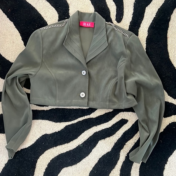 Upcycled army green silver chain blazer - Picture 5 of 7